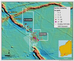 Figure 2: Anomalous gold zone from open file data with current sampling