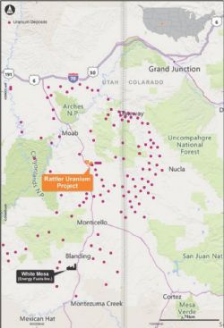 Figure 2 – Location map showing the proximity of the Rattler Uranium Project