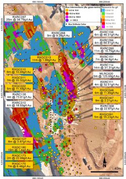 Figure 1. Grace deposit plan showing drillhole intersections