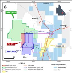 Figure 1: showing location of new ATP 2068, State Gas existing projects, and Santos interests