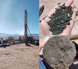 Figure 3. Top β Drilling rig set up at K25D44 and samples