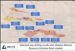 Figure 2: Plan showing block models with selected recent intercepts