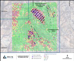Figure 3: Plan showing Jamesons Prospect with drill locations