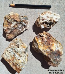 Figure 2: Rock chip sample 258185 which returned 409 g/t Ag