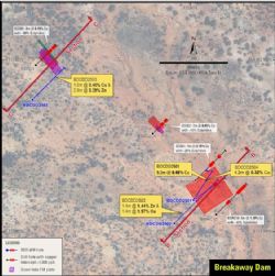 Figure 2. Plan view of target drill area and previous drill holes.