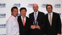 Ben Leung of Allstate Plastics, Robert Don of Sealed Air, Frank Glatz of Cardia Bioplastics and Walker Sheung of Reliance Plus celebrate Cardia Bioplastics IAIR Green Excellence Award