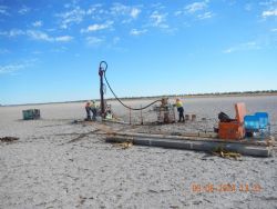 Figure 1. Heli-portable air core drill rig on Lake Hopkins