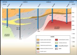 Figure 3: Cross-section showing average down-hole SOP grades and
