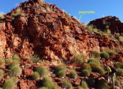 Figure 1 – Sampling and mapping being undertaken on outcropping pegmatites at Wodgina South.