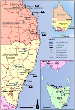 ABx Project Tenements and Major Infrastructure in Tasmania, NSW and Qld, Eastern Australia