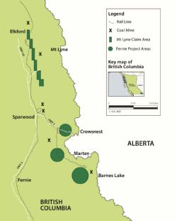 Fernie project and tenement locations