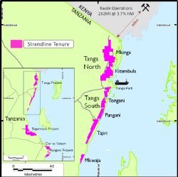 Strandline’s large HMS tenure position in the Tanga region