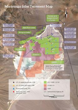 Figure 5: Maricunga lithium brine project tenements - with the location of P4 pump well in yellow