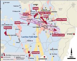 Ardea's projects in the highly prospective Lachlan Fold Belt of NSW