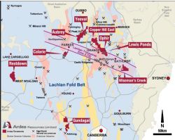 Ardea's projects in the highly prospective Lachlan Fold Belt of NSW.