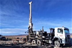 Diamond rig currently operating at site and at 141m deep