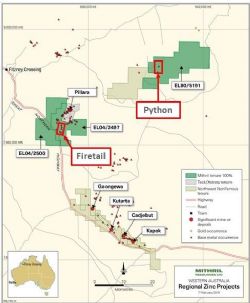 Billy Hills Zinc Project location of the priority Firetail and Python prospects