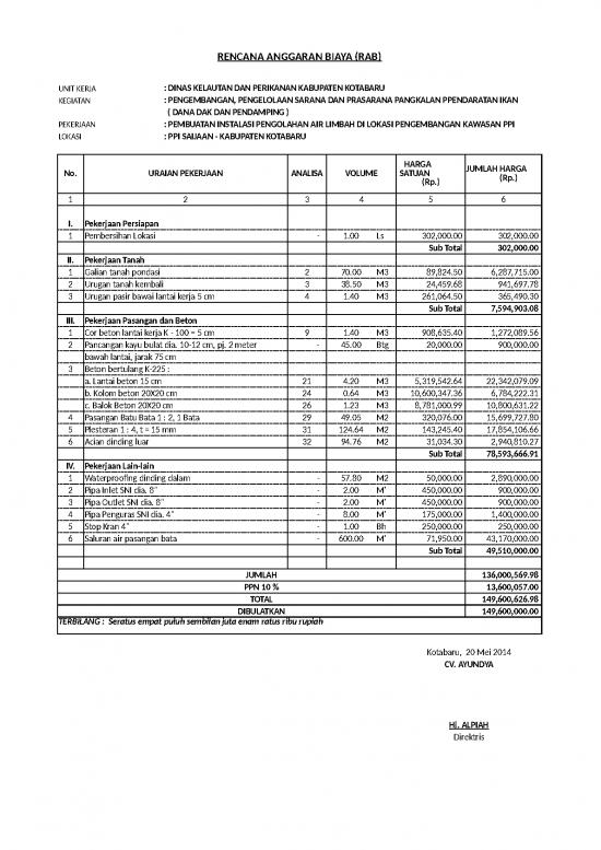 picture Excel Sheet Download 211 | Rab Pembuatan Instalasi Pengolahan Air Limbah Ipal