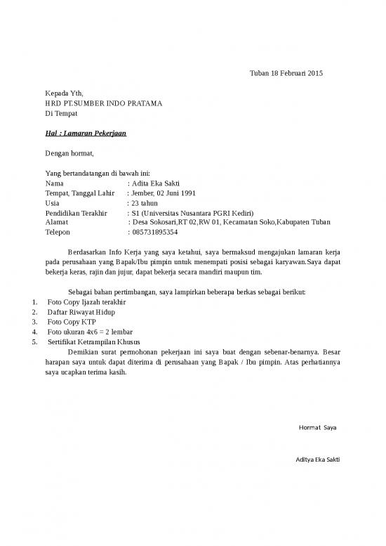picture Surat Lamaran Kerja Doc 528 | Contoh Lamaran Kerja 17