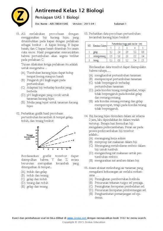 picture Soal Biologi Antiremed Kelas12