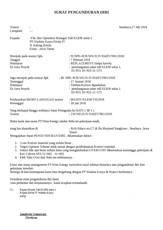 picture Contoh Surat Pengunduran Diri Subkon Perusahaan