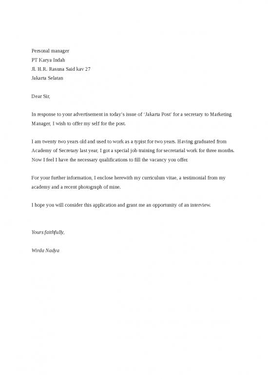 picture1_Ms Word Advertisement Template 1153 | Surat Lamaran Kerja Bahasa Inggris Secretary Marketing Manager