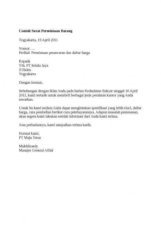 picture Contoh Surat Pesanan Barang