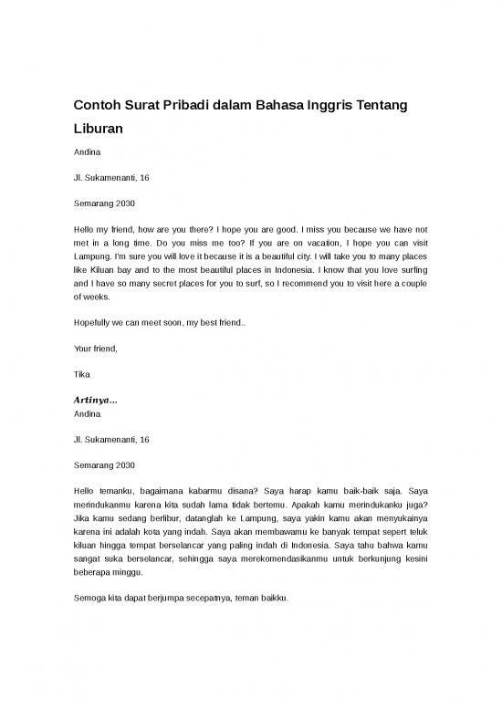 picture Surat Pribadi Dalam Bahasa Inggris Tentang Liburan