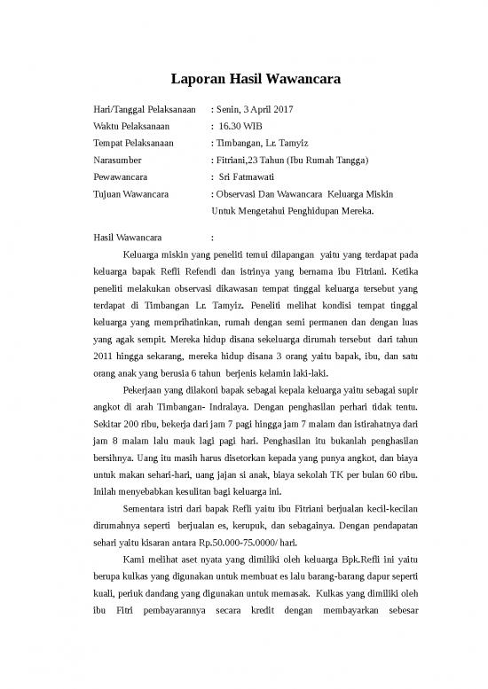 picture Laporan Doc 1632 | Laporan Hasil Wawancara Observasi Dan Wawancara  Keluarga Miskin
