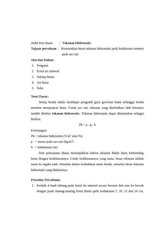 picture Percobaan Tekanan Hidrostatis 1705 | Laporan Percobaan Tekanan Hidrostatis