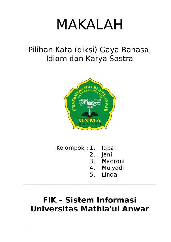 picture_Makalah Pilihan Kata Diksi Gaya Bahasa Idiom Dan Karya Sastra