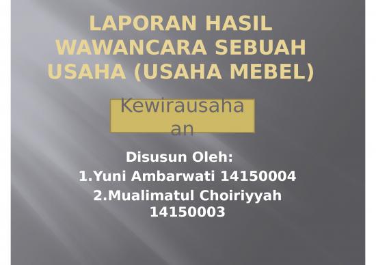 picture Presentasi Usaha Ppt 3373 | Laporan Hasil Wawancara - Usaha Meubel