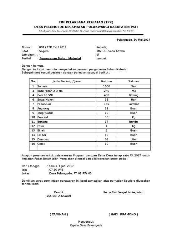 picture Excel Sheet Download 3825 | Format Tim Pelaksana Kegiatan Tpk Dana Desa -  Pengadaan Bahan Material Pembangunan Jalan Rabat Beton