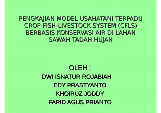 picture_Cfls - Pengkajian Model Usaha Tani Terpadu Crop-fish-livestock System Cfls Berbasis Konservasi Air Di Lahan Sawah Tadah Hujan