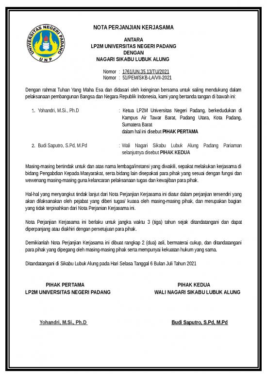 picture Perjanjian Kerjasama Id 25614 | Contah Nota Kesepakatan Nagari