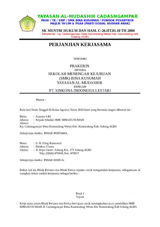 picture Perjanjian Kerjasama Smk 24479 | Contoh Surat Perjanjian Kerjasama Prakerin