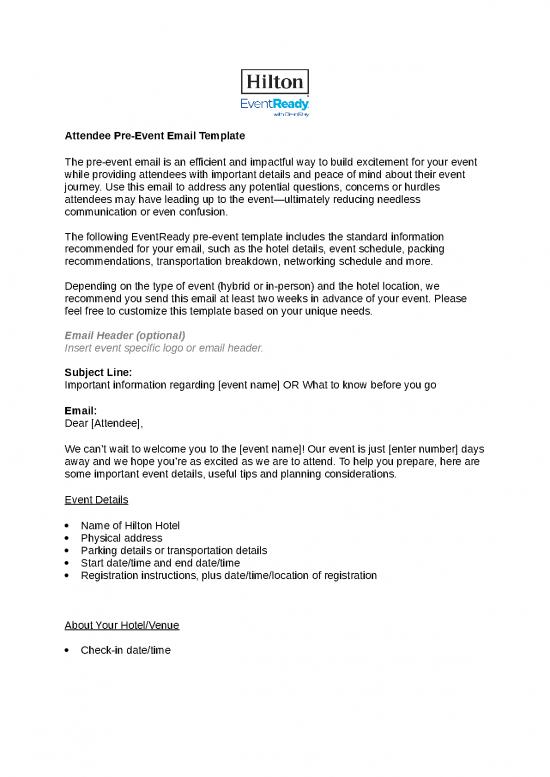picture Playbook Template | Hilton Eventready Playbook Communications Chapter Attendee Pre Event Email Template