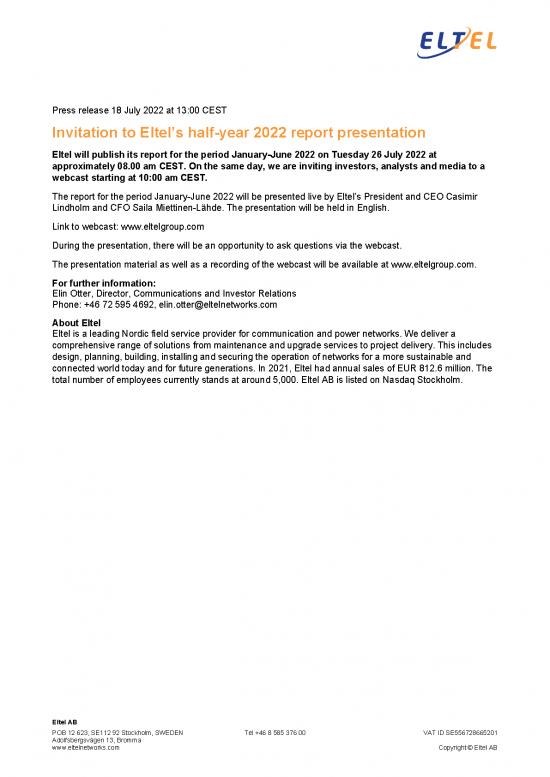 picture Report Pdf 26028 | Invitation To Eltels Half Year 2022 Report Presentation