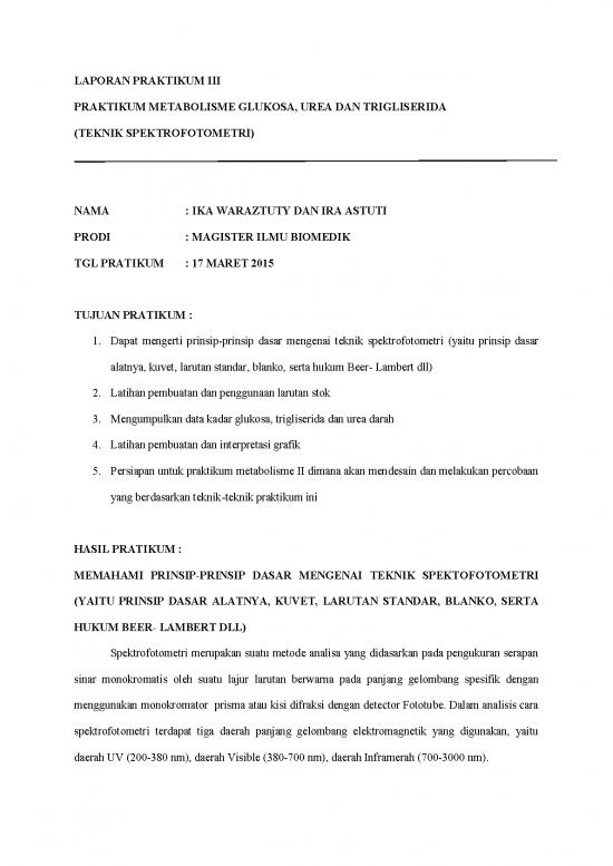 picture Laporan Pdf 26247 | Laporan Metabolisme Glukosa, Urea Dan Trigliserida (teknik Spektrofotometri ), Ira Dan Ika