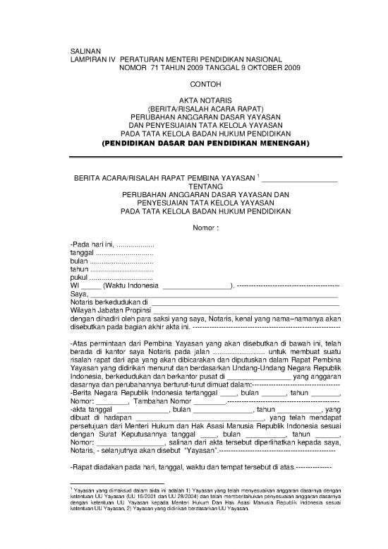 picture_Anggaran Dasar Yayasan Id 25336 | Permendikbud Nomor 71 Tahun 2009 Tentang Mekanisme Pendirian Badan Hukum Pendidikan Lampiran Iv