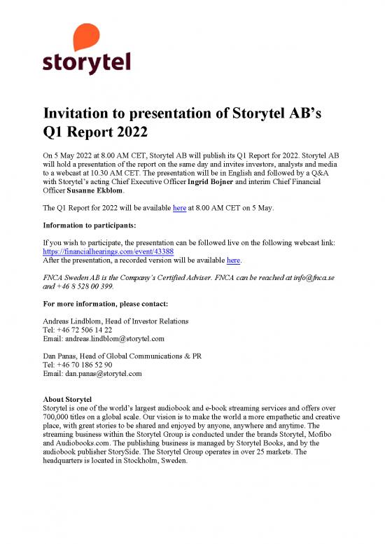 picture Financial Spreadsheet 26003 | Storytel Invitation To Presentation Of Storytel Abs Q1 Report 2022 220425