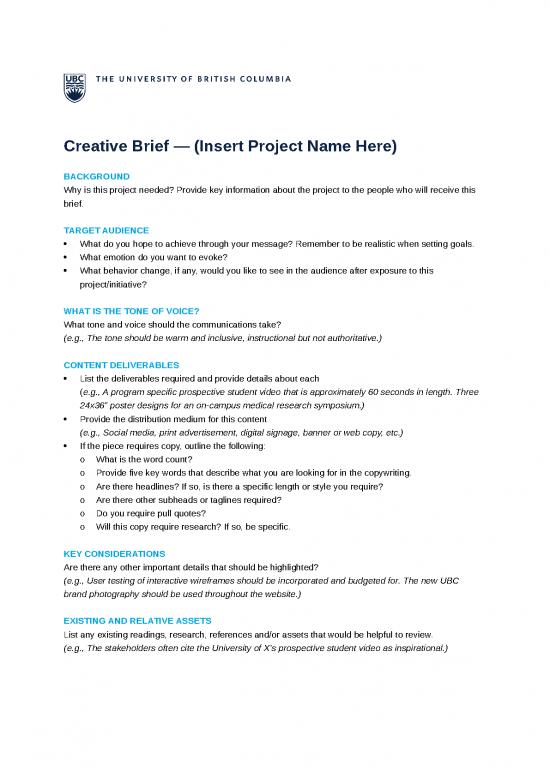 picture Creative Brief Template | Ubc Creative Brief Template