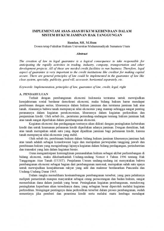 picture Hukum Pdf 27698 | Implementasi Asas Asas Hukum Kebendaan Dalam Sistem Hukum Jaminan Hak Tanggungan   Ramlan, Sh, Hum