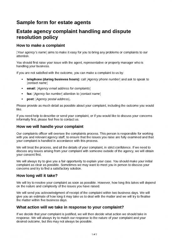 picture Business Flyer Templates Free Download 28689 | Sample Estate Agency Complaint Handling And Dispute Resolution Policdoc