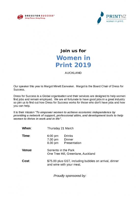 picture Dress For Success Id 26646 | Women In Print 2019 Invitation   Auckland