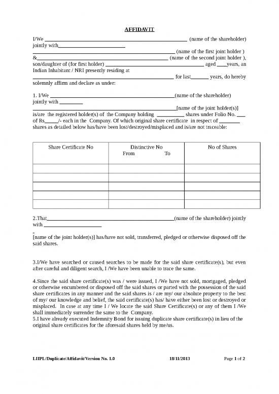 picture1_Certificate Word Format 30238 | Affidavit For Issue Of Duplicate Share Certificate