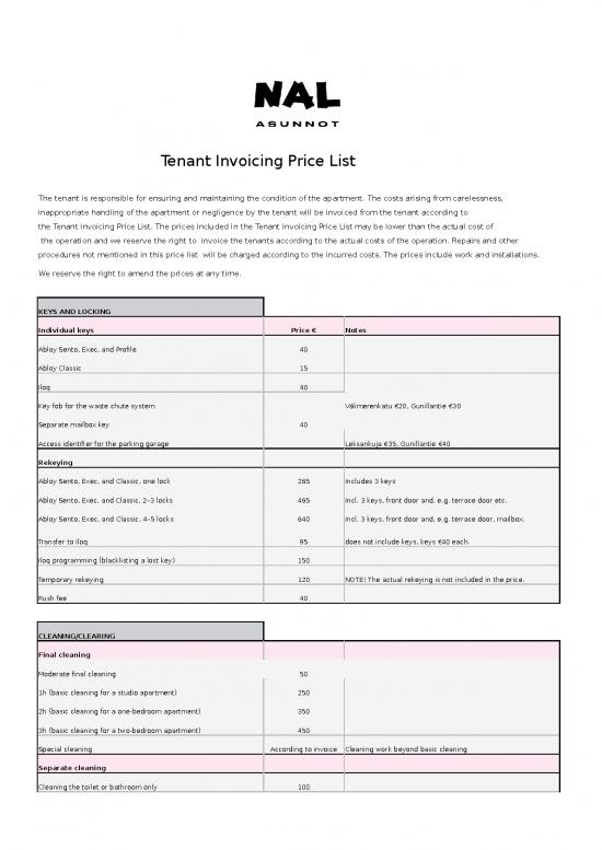 picture Price List Template Excel Free Download 31174 | Asukaslaskutushinnasto En