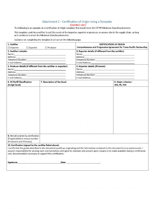 picture_Certification Format Word 30190 | Attachment C Guide To Using Cptpp Certification Of Origin For Template Example