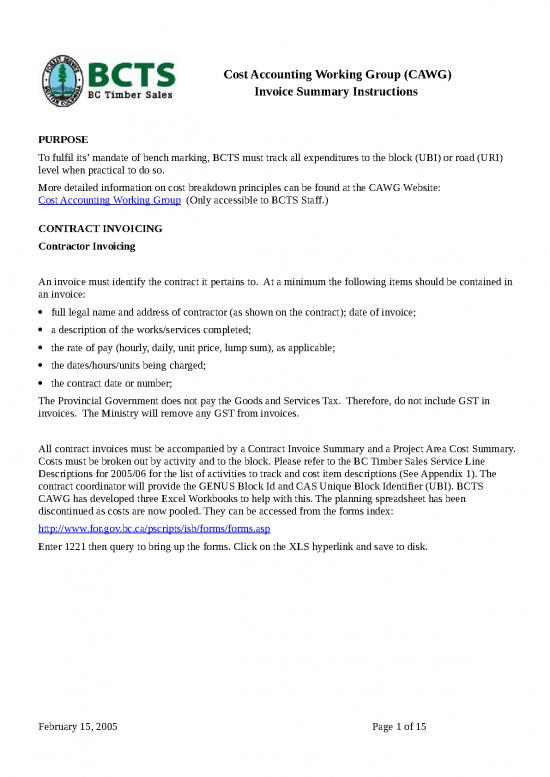 picture Gst Word Format 30587 | Bcts Contract Spreadsheet Cost Summary Instructions