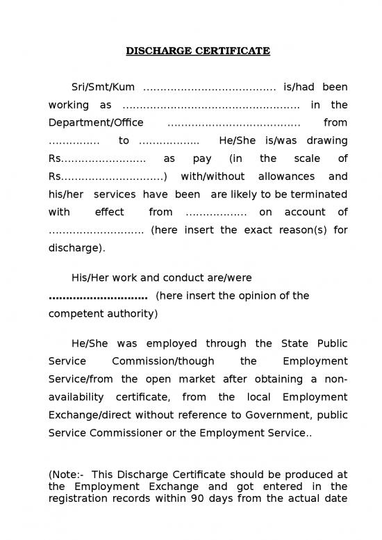 picture Certificate Word Format 30101 | Discharge Certificate